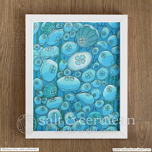Jellyfish painting, ocean life artwork, jellyfish print, art print, matted print, ready to frame, standard size artwork