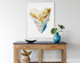 Shark Tooth Watercolor Painting Man Cave Coastal Decor Print