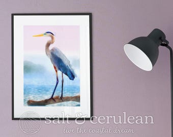 Blue Heron Painting, Watercolor Print, Wall Art