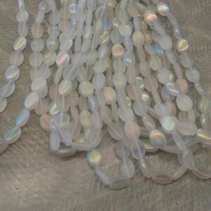 Matte Crystal AB Flat Ovals, White Iridescent Czech Glass Bead Strands