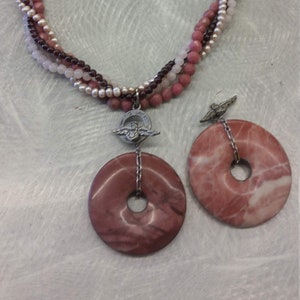 SALE!!! OOAK Pretty in Pink Gemstone Necklace with Interchangeable Donuts, Handmade Multi Strand Pink Necklace
