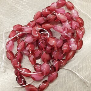 Fuschia and White Twisted Ovals, 9 by 14mm Twisted Ovals, Red/Pink Czech Glass Bead Strands