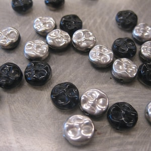 10mm Moon Face Beads, Moon Face Czech Glass Bead Strands, Blue Moon Beads, Destash