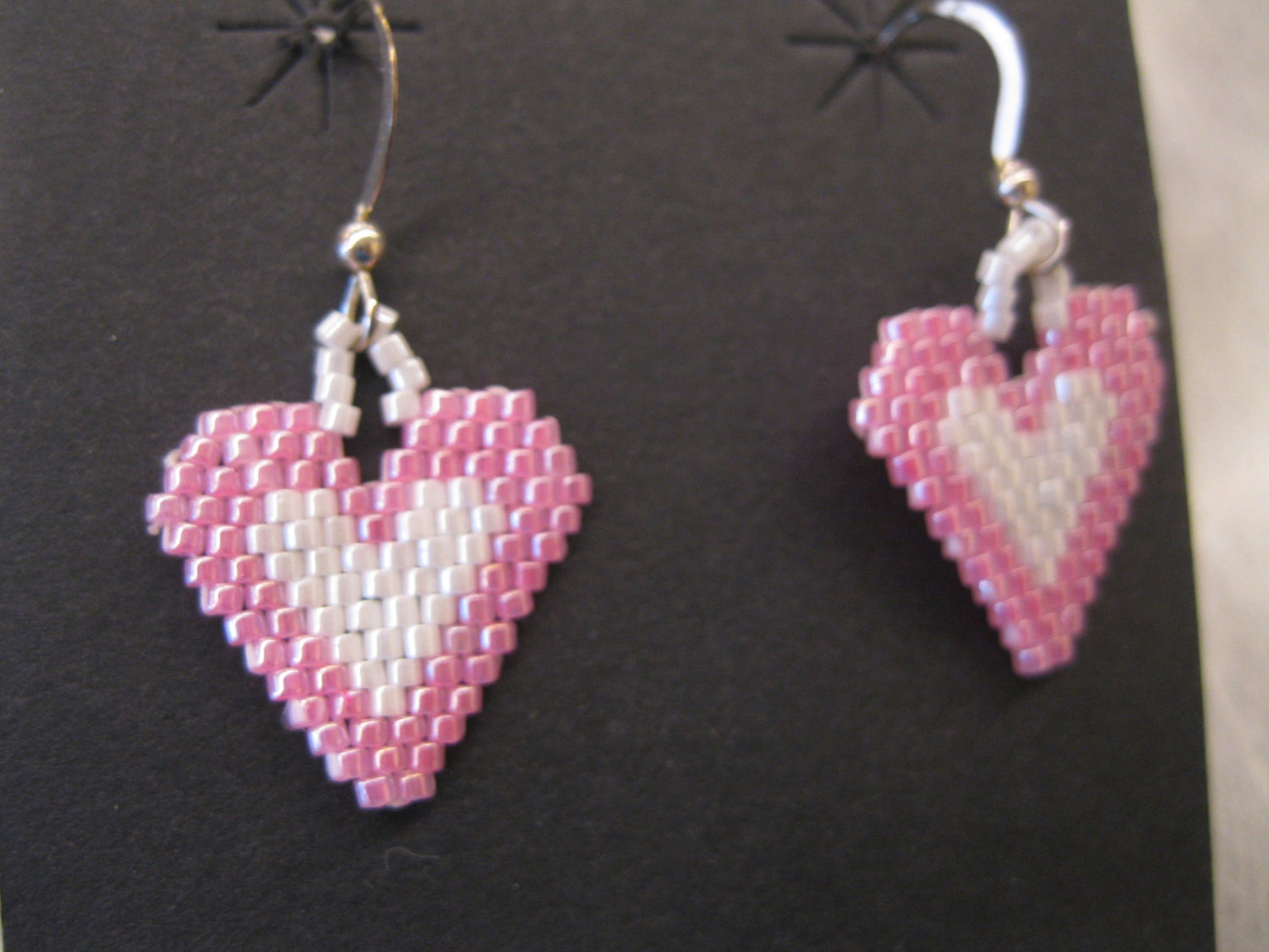 Pink Heart Earrings Brickstitch Heart Earrings Think Pink Etsy