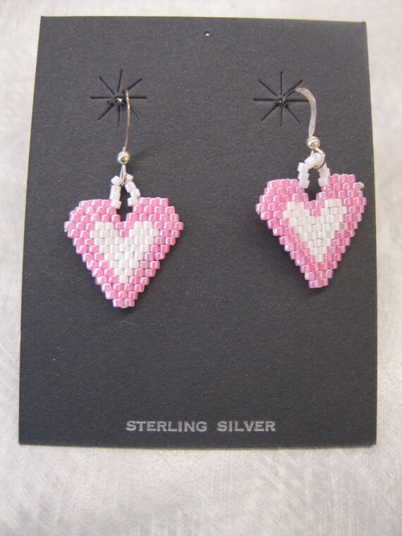Pink Heart Earrings Brickstitch Heart Earrings Think Pink Etsy