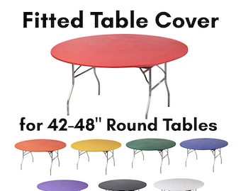 Kwik Covers Fits 42"-48" Round Fitted Plastic Table Cover, Party Tablecloths