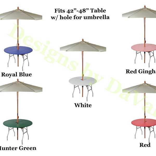 Kwik Covers convient à une couverture de table ronde en plastique ajustée pour parasol de 48 po., nappes de fête