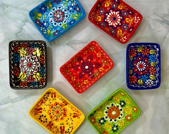 Turkish Ceramic Hand Painted Small Rectangular Dish - Cooking Prep & Charcuterie Board Dishes - Trinkets, Jewelry, Keys, Soap