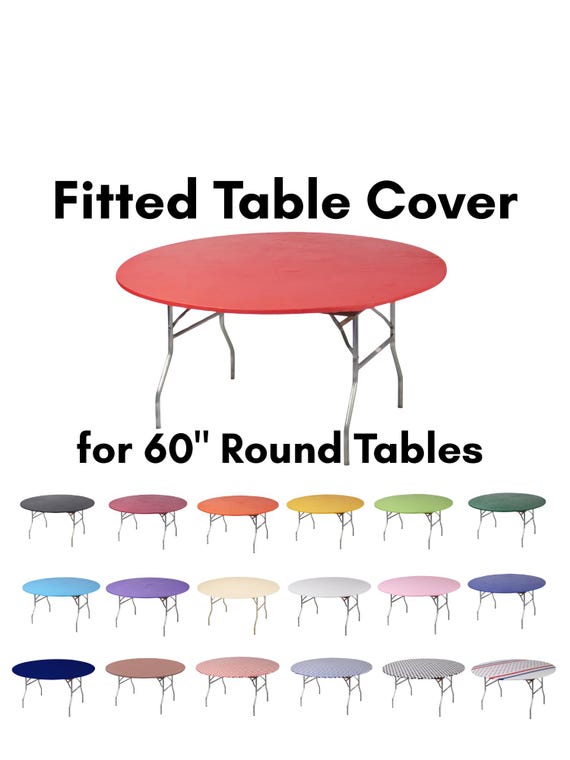 Kwik Covers 60" Round Fitted Plastic Table Cover, Party Tablecloths