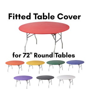 Kwik Covers Fits 72" Round Fitted Plastic Table Cover, Party Tablecloths