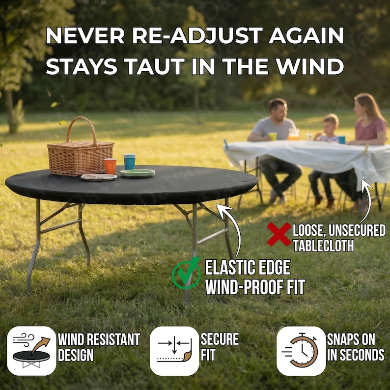 Kwik Covers 60" Round Fitted Plastic Table Cover, Party Tablecloths image 2