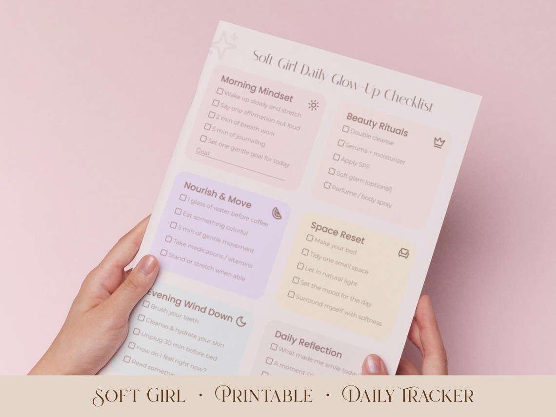 Soft Girl Glow-up Checklist | Aesthetic Wellness Planner (PDF) - Etsy