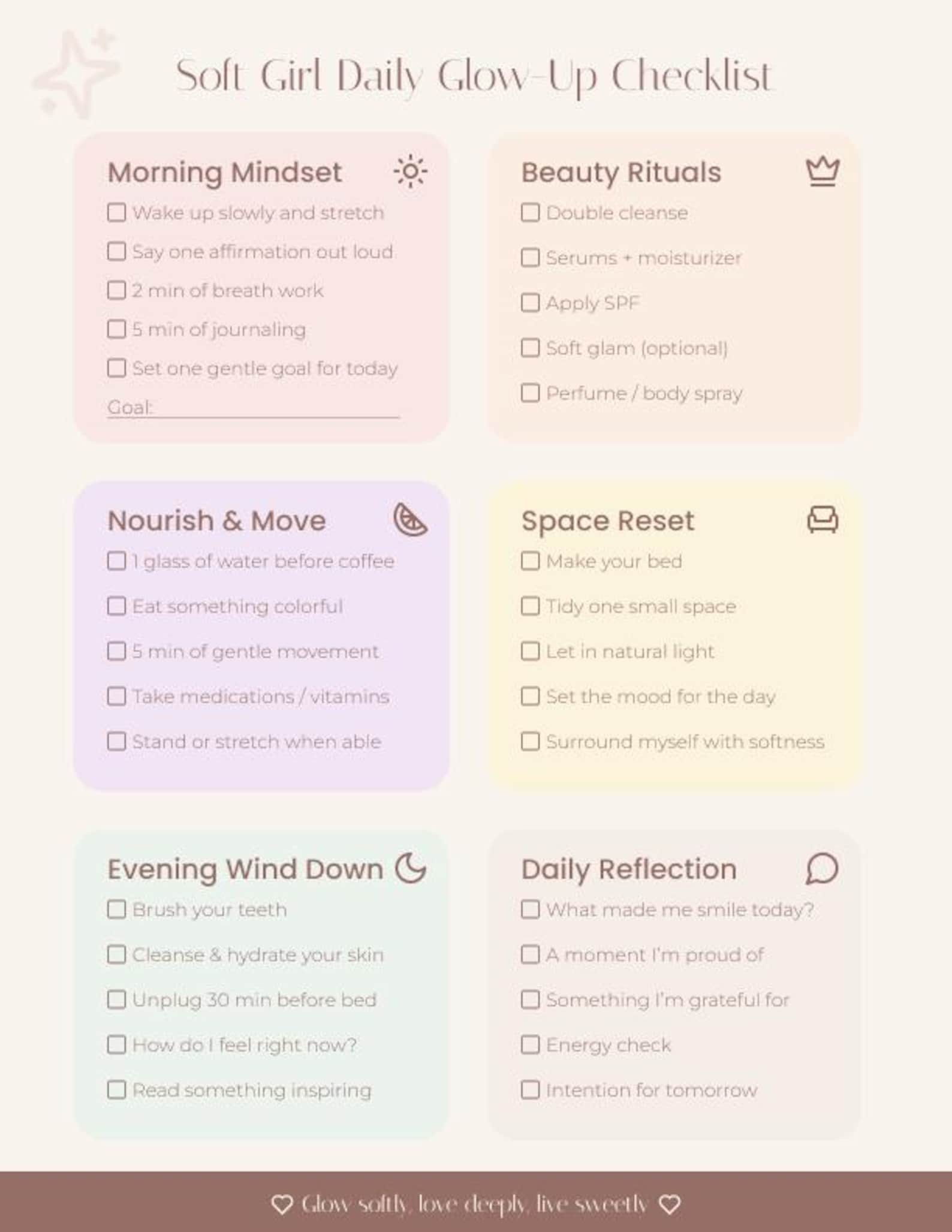Soft Girl Glow-up Checklist | Aesthetic Wellness Planner (PDF) - Etsy