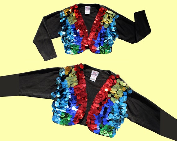 1990s Magical Cropped Rainbow Large Sequin Open Pa