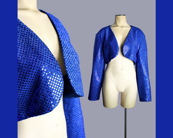 1990s Jazzy Blue Sequin "Asable Holland" Cropped O