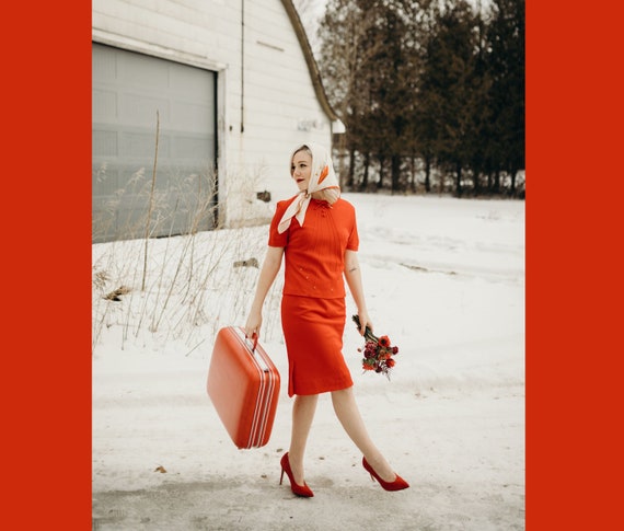 SALE Late 1940s Darling Red Flight Suit Set (Top &
