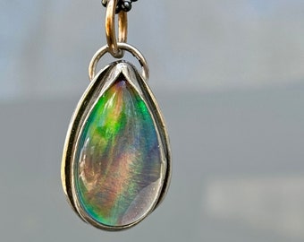 Aurora Opal Sterling Drop Necklace . Sweet Dainty Necklace . Sterling Silver