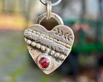 Red Tourmaline Heart Silver Pendant . Tourmaline . Artisan Jewelry . Sterling Silver