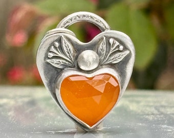 Gemstone Carnelian Heart  Pendant . Artisan Jewelry . Sterling Silver