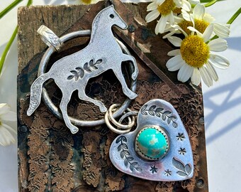 Sterling Horse Charm Pendant . Turquoise Dangle Sterling Silver . Charm . Charm Pendant