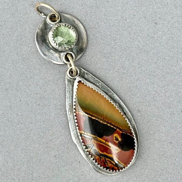 Gemstone Charm pendant . Fancy Jasper + Kyanite  Sterling Silver . Dangle . Gemstone Drop Pendant