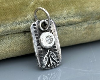 Moissanite 1Ct. Diamond Tag Silver Pendant . Artisan Jewelry . Sterling Silver