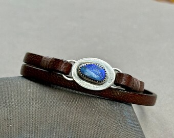 Opal Sterling Leather Wrap Bracelet  . Leather . Sterling . Opal