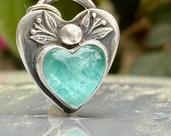 Gemstone Amazonite Heart  Pendant . Artisan Jewelry . Sterling Silver