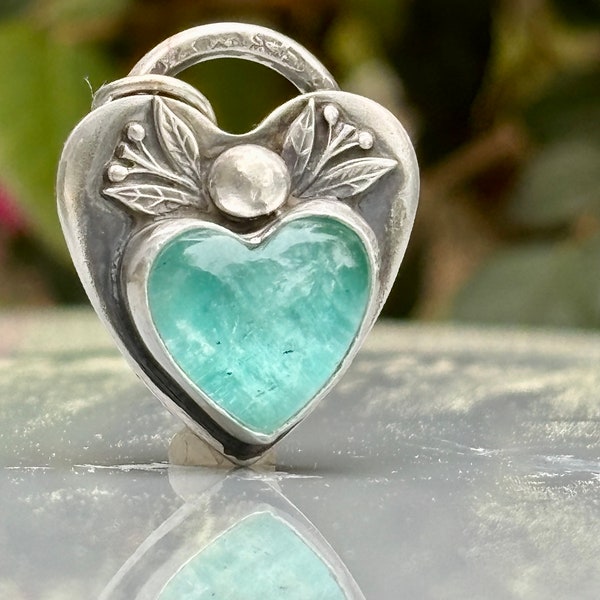 Gemstone Amazonite Heart  Pendant . Artisan Jewelry . Sterling Silver