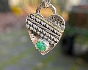 Green Tourmaline Heart Silver Pendant . Tourmaline . Artisan Jewelry . Sterling Silver