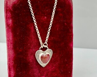 Sterling + Faceted Pink Sapphire  Heart Necklace . Sweet Dainty Necklace . Sterling Silver