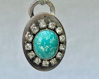 Sterling Turquoise Pendant  + Rhinestones  . Pendant