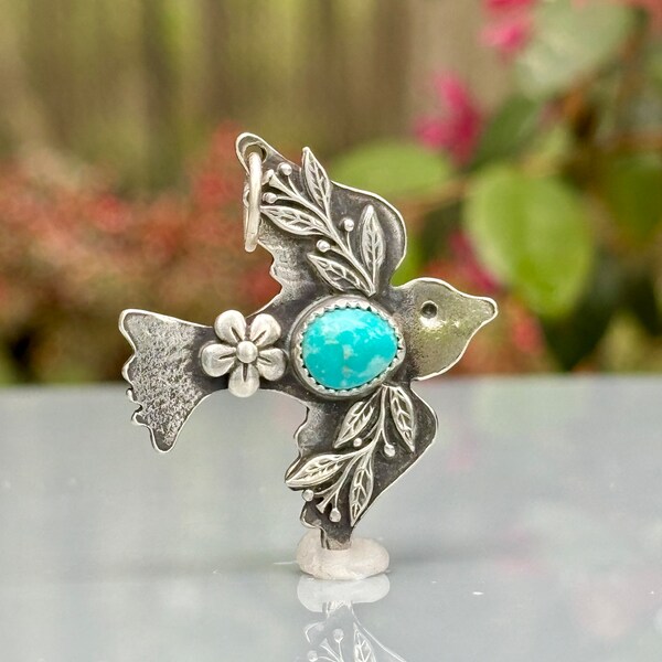 Turquoise Sterling Bird Pendant . Kingman Turquoise . Nature . Sterling  . Artisan Jewelry