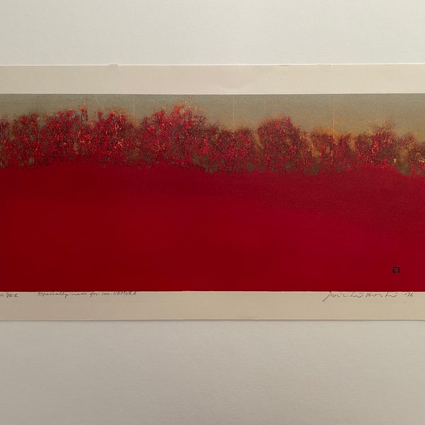Joichi Hoshi print 1976  woodblock print Thicket at the Hill
