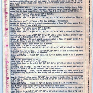 Simplicity 9740 Pattern Pillow-Toys And Pajama Bags: Monkey, Cat, Turtle, Owl, Elephant, And Frog image 2
