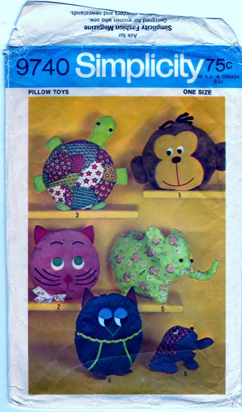 Simplicity 9740 Pattern Pillow-Toys And Pajama Bags: Monkey, Cat, Turtle, Owl, Elephant, And Frog image 5