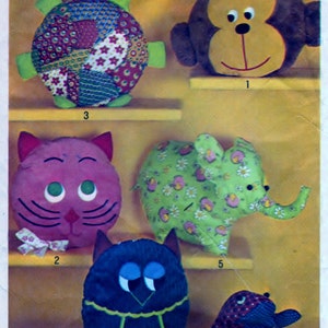 Simplicity 9740 Pattern Pillow-Toys And Pajama Bags: Monkey, Cat, Turtle, Owl, Elephant, And Frog image 1