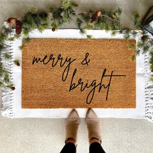 Merry and Bright doormat, Christmas decor, personalized doormat, holiday doormat, welcome mat, front doormat, winter decor, custom doormat