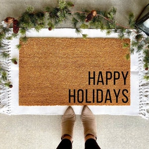 Modern Happy Holidays doormat, Christmas decor, personalized doormat, holiday doormat, welcome mat, Modern Decor, winter decor, doormat