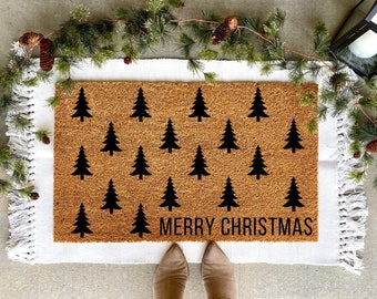 Modern Merry Christmas Tree doormat, Christmas decor, personalized doormat, holiday doormat, welcome mat, Modern Decor, winter decor