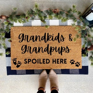 Grandkids and Grandpups Spoiled Here Doormat, home decor, personalized doormat, grandparents gift, welcome mat, front doormat, mothers day