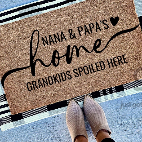 Customizable Grandparent's Christmas Gift, Nana and Papa's House, Grandpa Grandma Doormat, Grandparent Welcome Doormat, Personalized Doormat