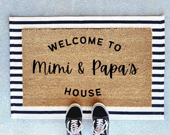 Benvenuti a Mimi e Papa's House Zerbino, arredamento per la casa, zerbino personalizzato, regalo dei nonni, tappetino di benvenuto, zerbino anteriore, nonno