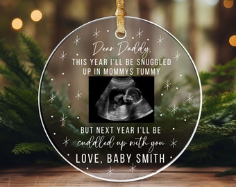 Custom I'll Be Snuggled Up In Mommy's Tummy Ornament, Ultrasound Ornament, Expecting Dad Gift, New Dad Gift From The Bump, Sonogram Ornament