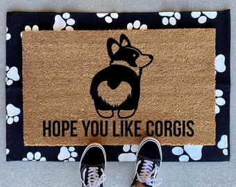 Hope You Like Corgis Welcome Mat, Dog Owner Gift , Personalized Doormat, custom welcome mat, dog doormat, hope you like dogs, Pet Lover