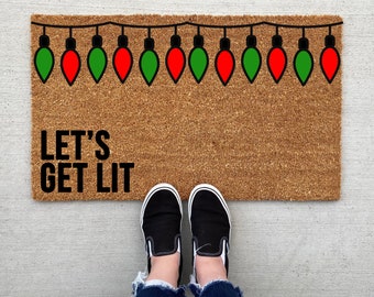 Let's Get Lit Christmas doormat, Christmas decor, personalized doormat, funny doormat, welcome mat, front doormat, winter decor