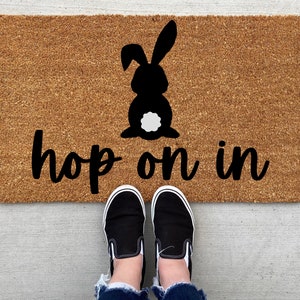 Hop On In Easter doormat, Easter Doormat, Jesus, spring decor, personalized doormat, funny doormat, welcome mat, front doormat, bunny