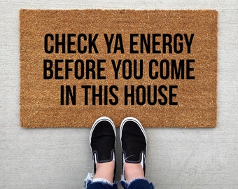 Black Check Ya Energy Welcome Doormat Front Floor Mat Housewarming Indoor Gifts