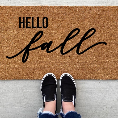 Hello Fall Doormat Pumpkin Fall Decor Personalized Doormat Etsy