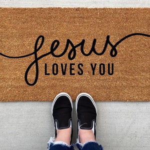 Jesus Loves You doormat, Easter Doormat, Jesus, spring decor, personalized doormat, funny doormat, welcome mat, front mat, Jesus decor image 1